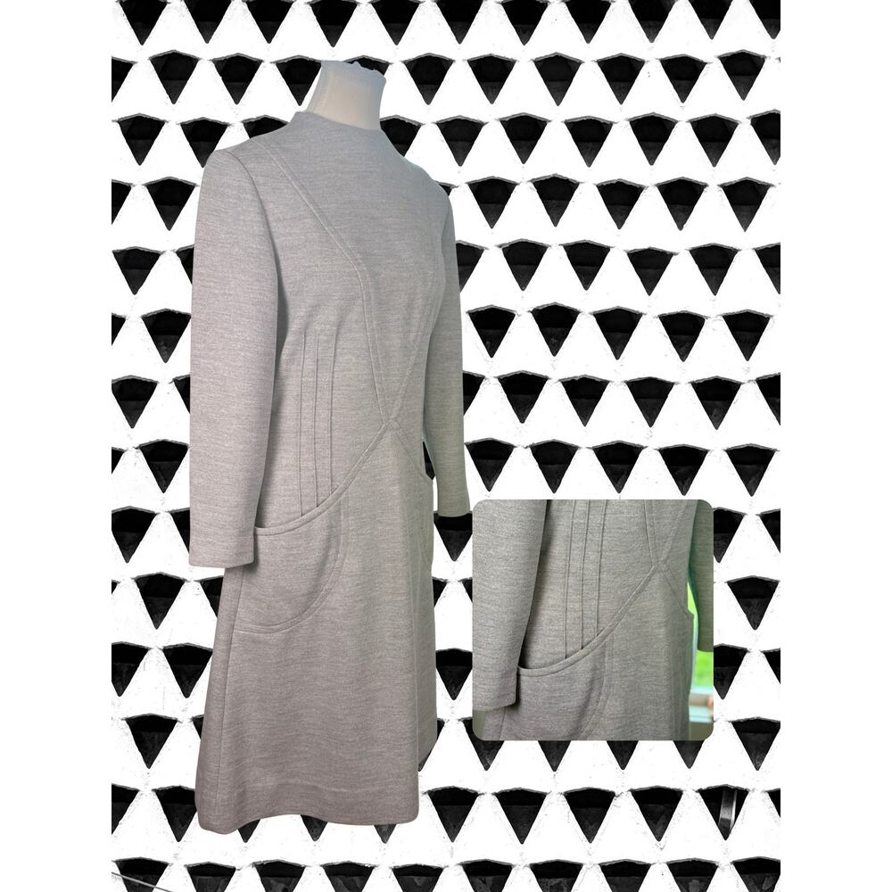Vintage 1960s/1970s Leslie Fay Knits Gray Wool Mod A-Line Dress Size M - Picture 2 of 4